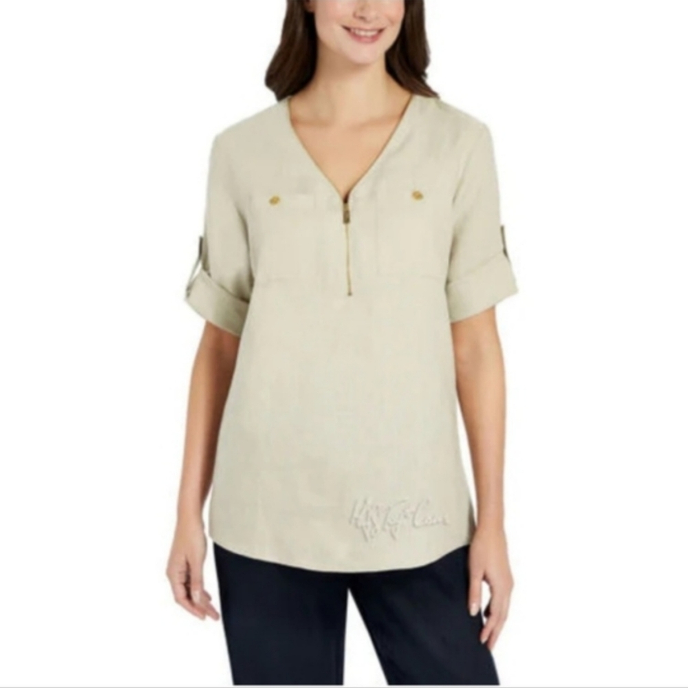 Ellen Tracy 100% Linen V-Neck 3/4 Sleeve Tunic - Picture 10 of 12